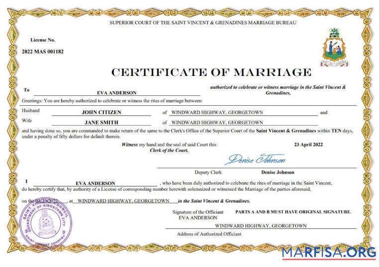 Downloadable Saint Vincent and Grenadies marriage certificate Word and PDF template